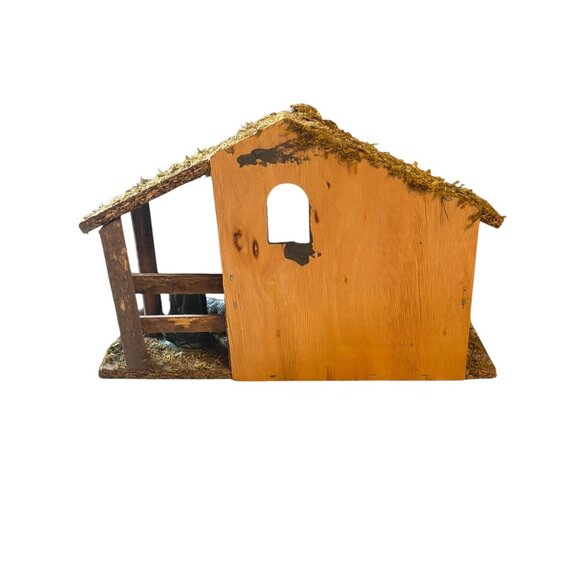 Vintage Nativity Scene Set Creche Manger Wood and Moss 7"x11x4 - Picture 4 of 10